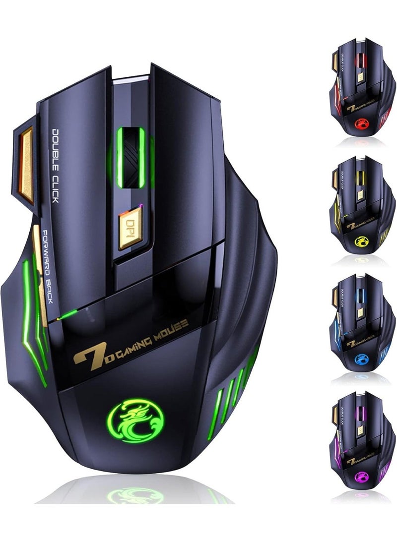 Wireless Gaming Mouse, Silent Click Wireless Rechargeable Mouse with Colourful LED Lights and up to 4800 DPI Adjustable 400 mAh Lithium Battery for Laptop and Computer - Image 1